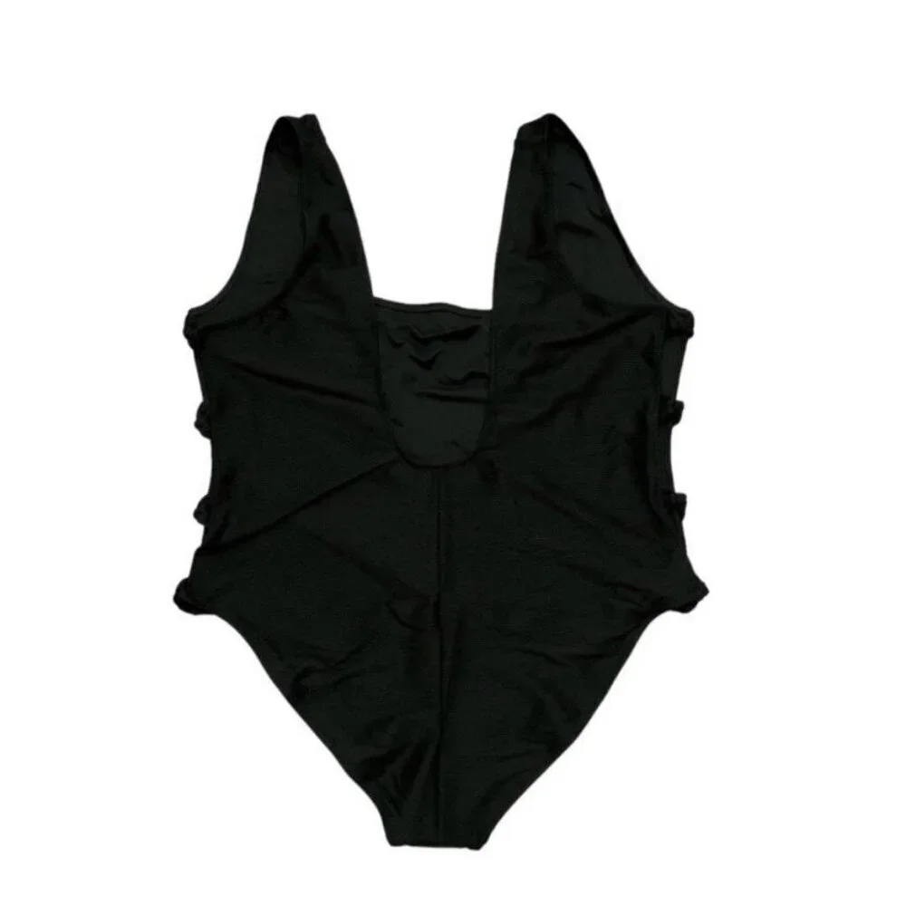 NWT J.Crew Ribbed Side Bow One Piece Swimsuit Black Size 24 Cruise Cutout